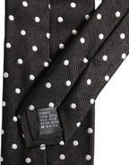 Black White Polka Dots Silk Adjustable Tied Necktie Tie