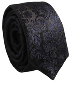 Men Dark Blue Floral Jacquard Adjustable Tied Necktie Tie