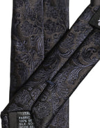 Men Dark Blue Floral Jacquard Adjustable Tied Necktie Tie