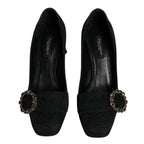 Black Brocade Crystals Heels Pumps Shoes
