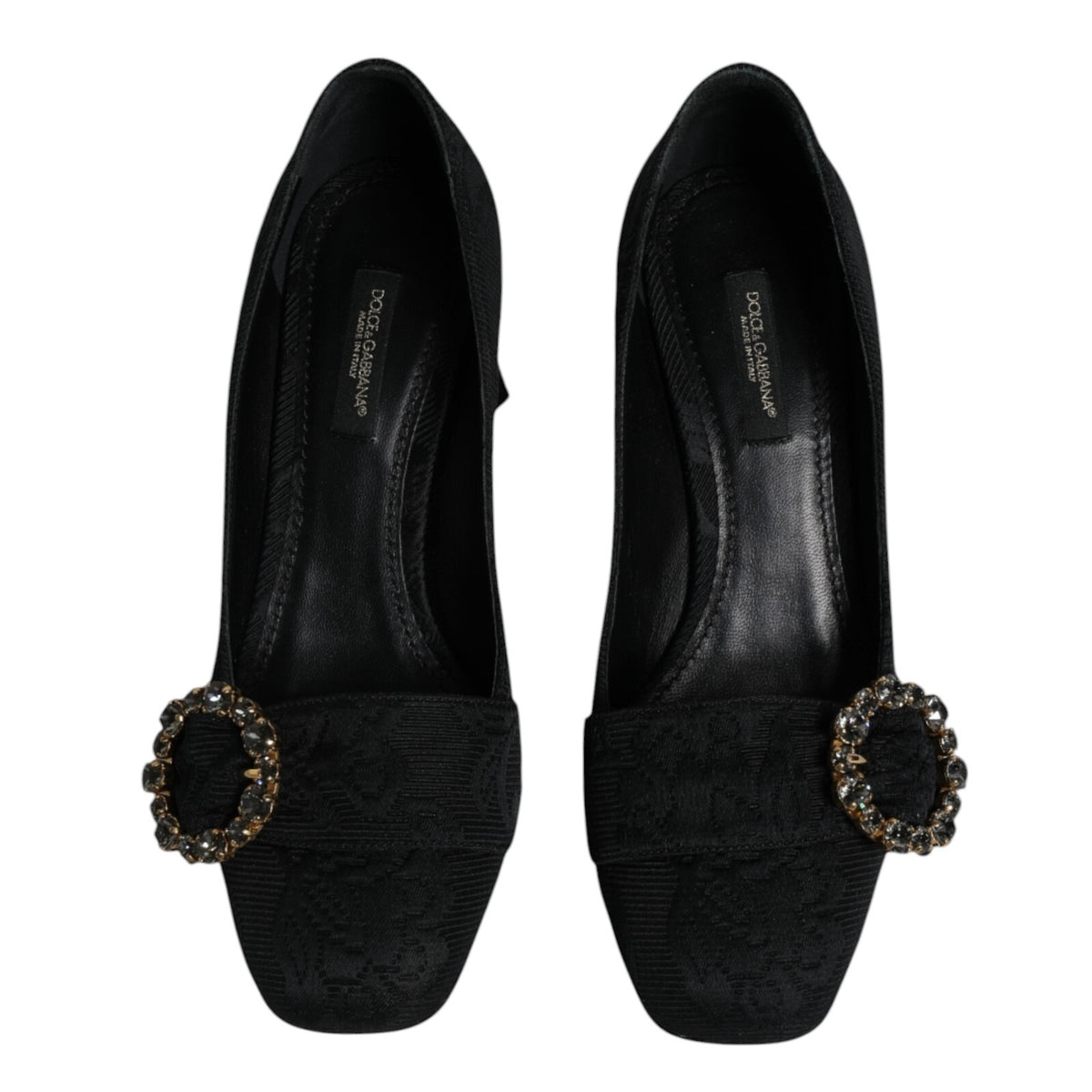 Black Brocade Crystals Heels Pumps Shoes