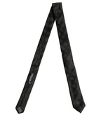 Men Black Crown Pattern Silk Adjustable Tied Necktie Tie
