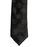 Men Black Crown Pattern Silk Adjustable Tied Necktie Tie