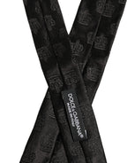 Men Black Crown Pattern Silk Adjustable Tied Necktie Tie