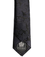 Men Black Floral Jacquard Adjustable Tied Necktie Tie