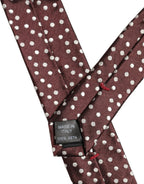 Men Burgundy Polka Dot Silk Adjustable Tied Necktie Tie