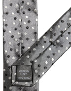 Men Gray Polka Dot Silk Adjustable Tied Necktie Tie