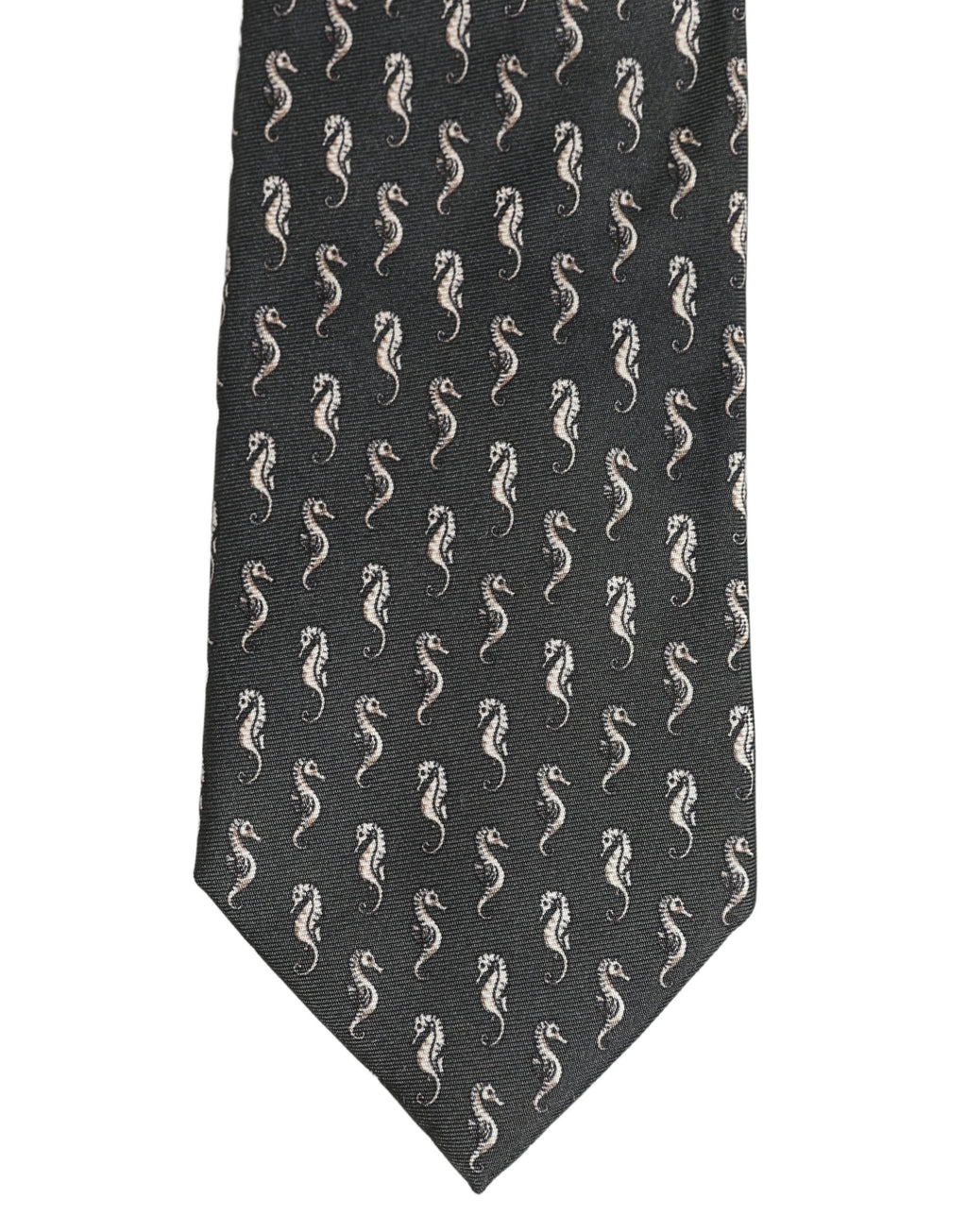 Men Black Seahorse Silk Adjustable Tied Necktie Tie