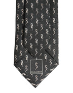Men Black Seahorse Silk Adjustable Tied Necktie Tie