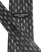 Men Black Seahorse Silk Adjustable Tied Necktie Tie