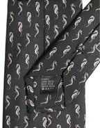 Men Black Seahorse Silk Adjustable Tied Necktie Tie