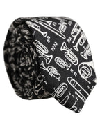 Black Musical Instrument Silk Adjustable Tied Necktie Tie