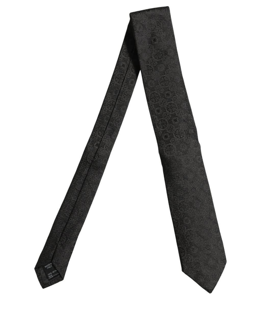 Men Black Silk Geometric Adjustable Tied Necktie Tie