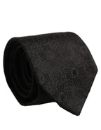Men Black Silk Geometric Adjustable Tied Necktie Tie