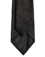Men Black Silk Geometric Adjustable Tied Necktie Tie