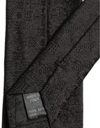 Men Black Silk Geometric Adjustable Tied Necktie Tie