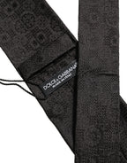 Men Black Silk Geometric Adjustable Tied Necktie Tie