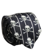 Men Black Silk Skull Fantasy Adjustable Tied Necktie Tie