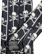 Men Black Silk Skull Fantasy Adjustable Tied Necktie Tie