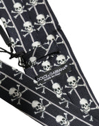 Men Black Silk Skull Fantasy Adjustable Tied Necktie Tie