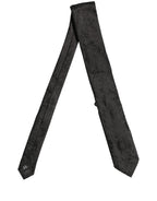 Men Black Silk Tonal Floral Adjustable Tied Necktie Tie