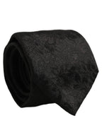 Men Black Silk Tonal Floral Adjustable Tied Necktie Tie
