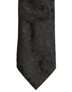 Men Black Silk Tonal Floral Adjustable Tied Necktie Tie