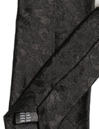 Men Black Silk Tonal Floral Adjustable Tied Necktie Tie
