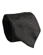 Men Black Polka Dot Silk Adjustable Tied Necktie Tie