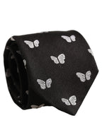 Men Black Silk Butterfly Adjustable Tied Necktie Tie