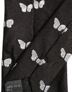 Men Black Silk Butterfly Adjustable Tied Necktie Tie
