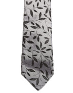 Men Gray Silk Leaf Pattern Adjustable Tied Necktie Tie