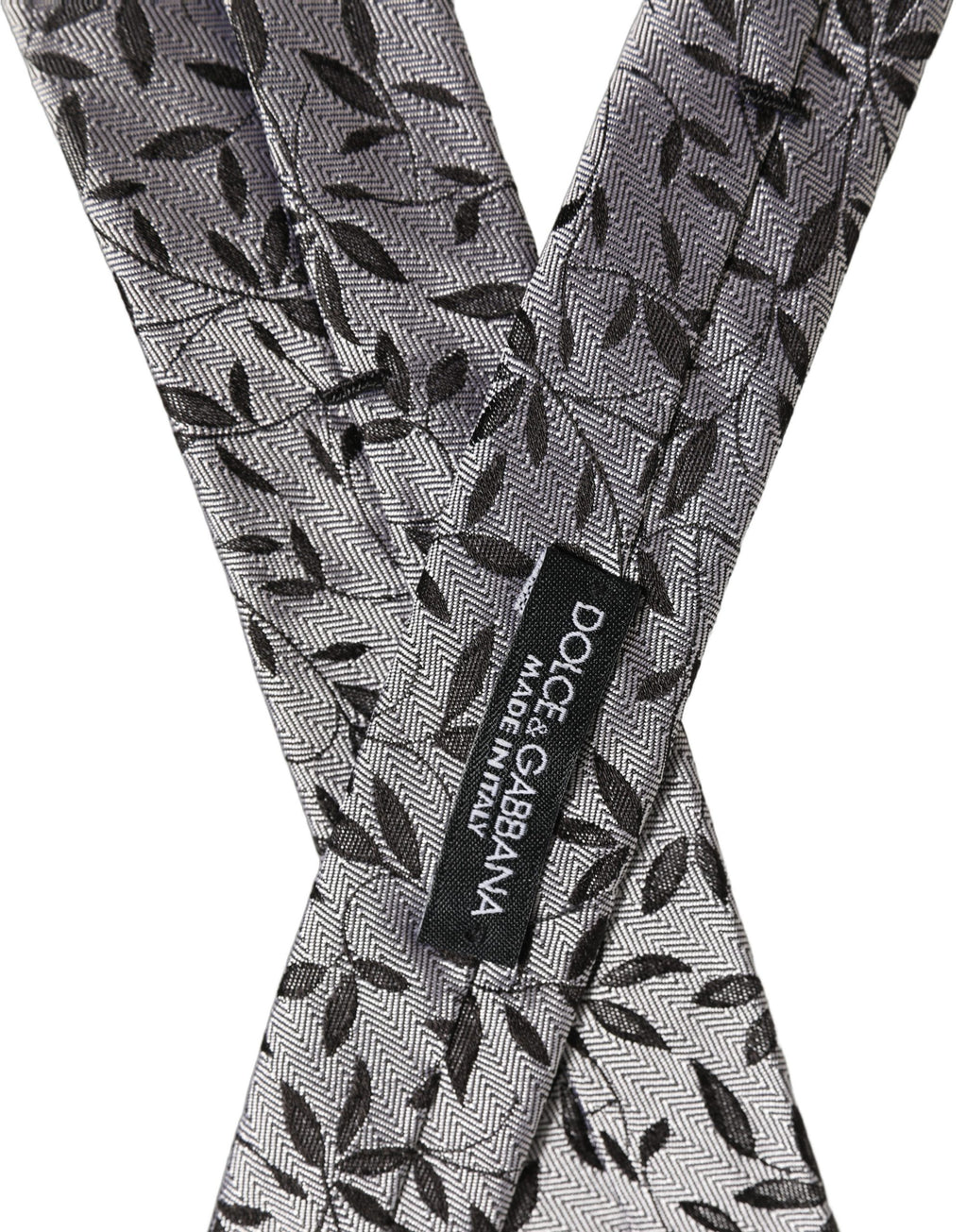 Men Gray Silk Leaf Pattern Adjustable Tied Necktie Tie
