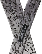 Men Gray Silk Leaf Pattern Adjustable Tied Necktie Tie