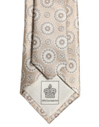 Beige Silk Medallion Circle Adjustable Tied Necktie Tie