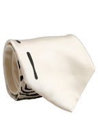 White Silk Floral Graphic Adjustable Tied Men Necktie Tie