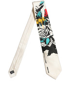 White Silk Floral Graphic Adjustable Tied Men Necktie Tie