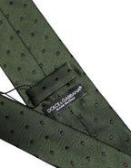 Men Dark Green Silk Polka Dot Adjustable Tied Necktie Tie