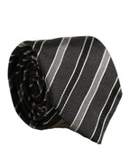 Black Gray Stripes Silk Adjustable Necktie Accessory Tie