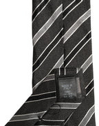 Black Gray Stripes Silk Adjustable Necktie Accessory Tie