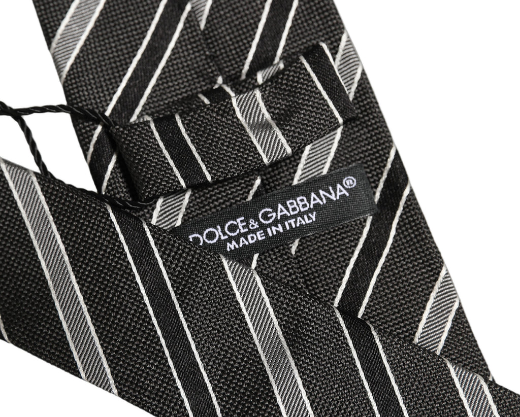 Black Gray Stripes Silk Adjustable Necktie Accessory Tie