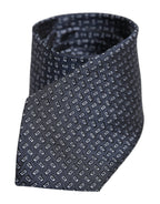 Dark Blue Silk Geometric Adjustable Tied Necktie Tie