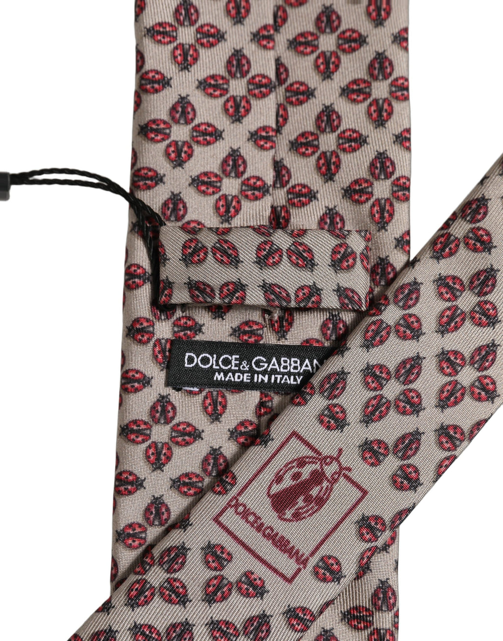Beige Lady Bug Silk Adjustable Necktie Men Accessory Tie