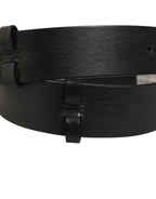 Black Leather Silver Tone Square Buckle Belt