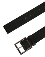 Black Leather Silver Tone Square Buckle Belt