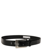 Black Leather Silver Tone Metal Buckle Belt