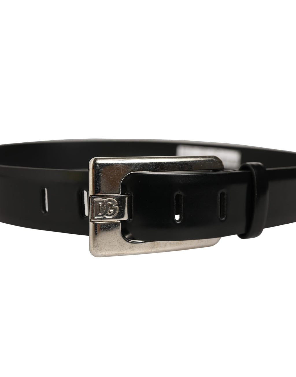 Black Leather Silver Tone Metal Buckle Belt