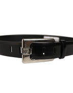 Black Leather Silver Tone Metal Buckle Belt