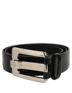 Black Leather Silver Tone Metal Buckle Belt