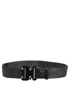 Men Gray Fabric Strap Logo Metal Buckle Belt